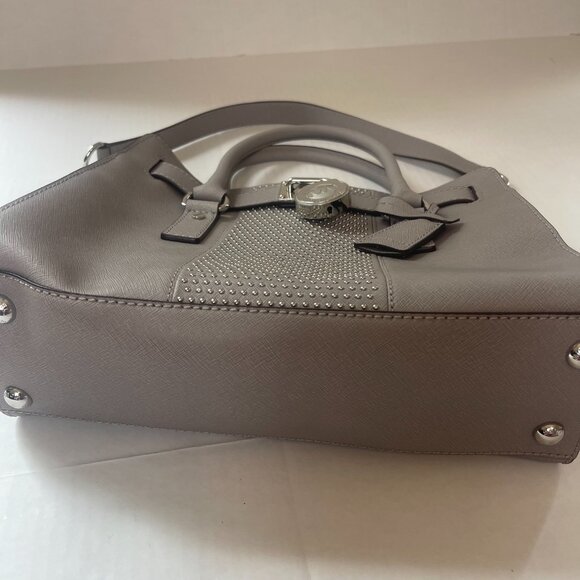 Michael Kors Hamilton EW Micro Stud Stripe Grey Leather Handbag - Picture 3 of 12